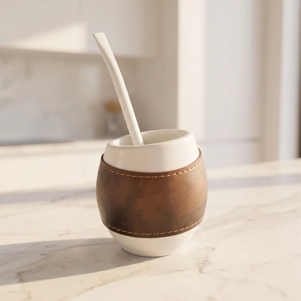 Mate Acriselfie Funda De Ecocuero Clásico Con Bombilla Y Extractor