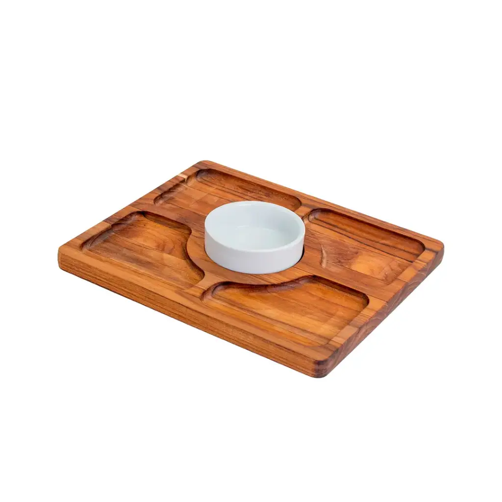 Tabla Teka Con Recipiente Y 4 Divisiones 28x23x4 cm