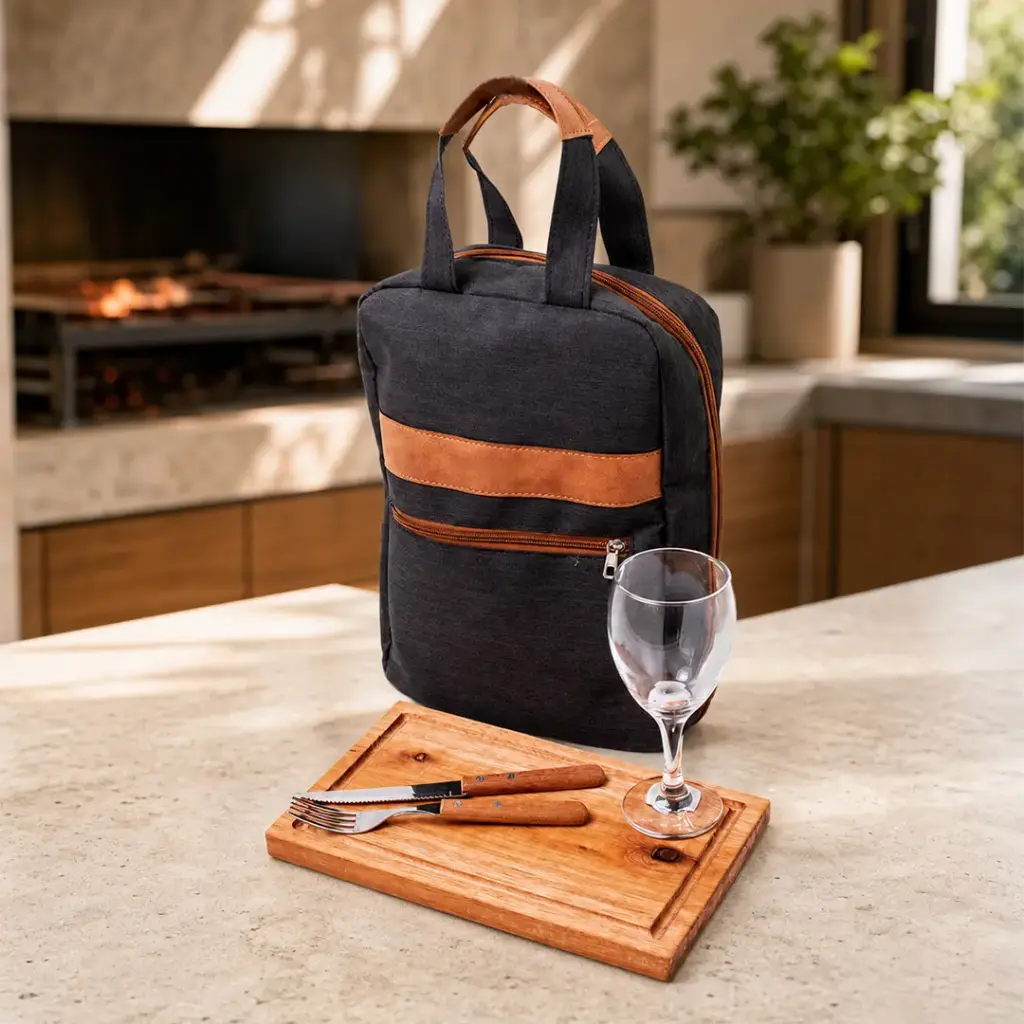 Estuche De Asado X1 Con Cierre De Cordura Con Copa De Vino