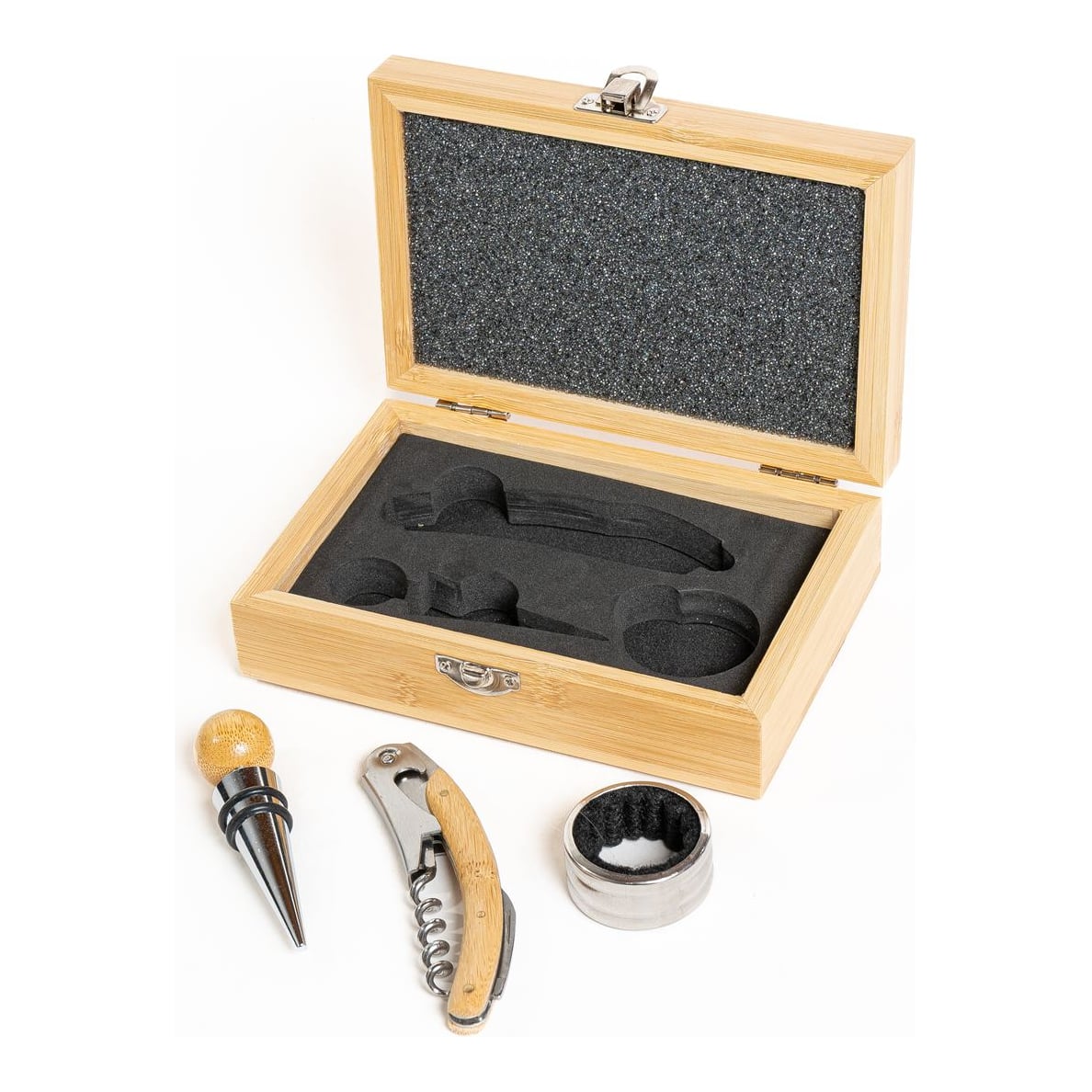 Set Vino Sacacorchos Tapón Madera
