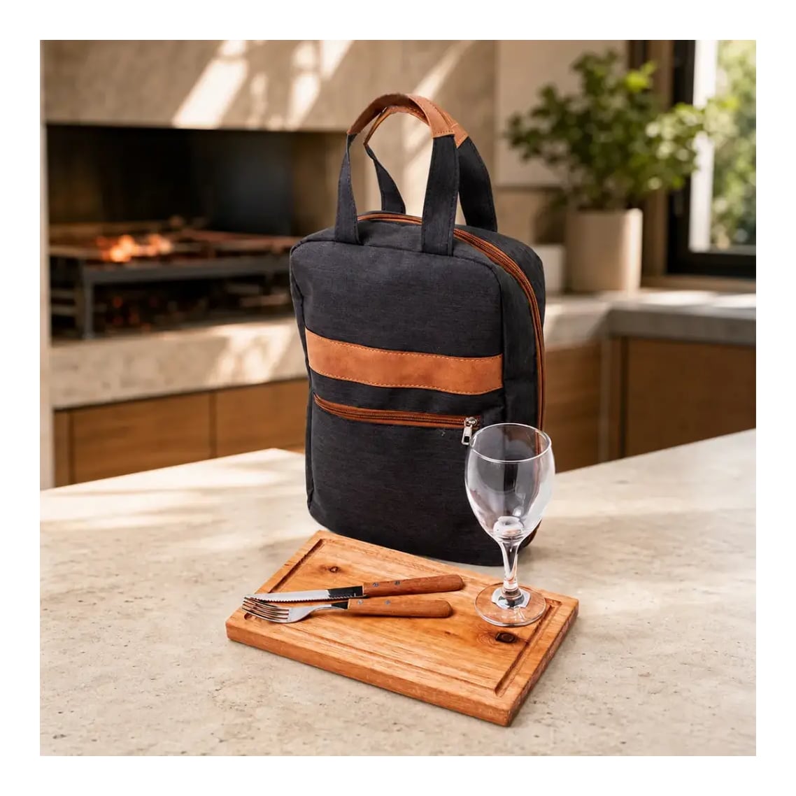 Estuche De Asado X1 Con Cierre De Cordura Con Copa De Vino