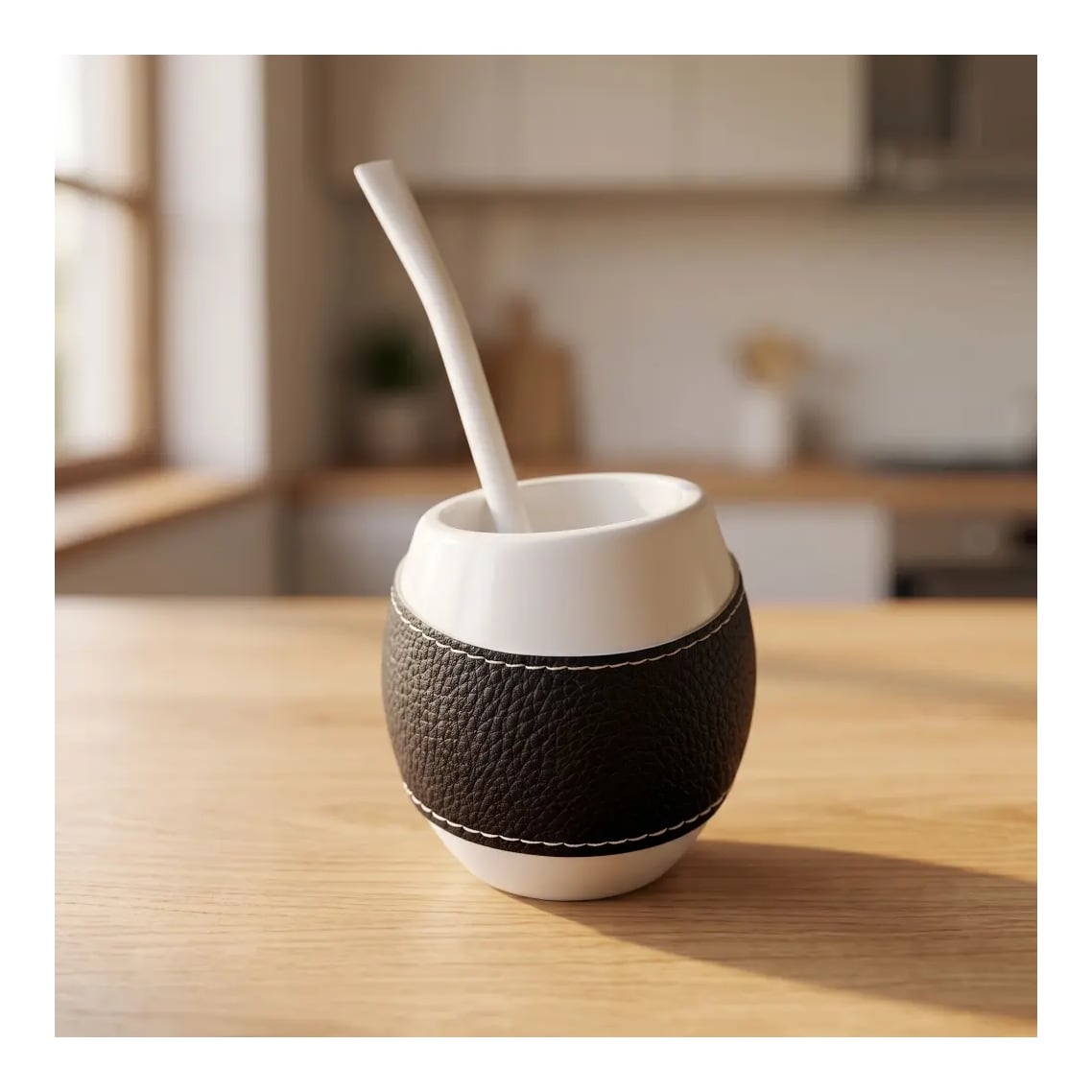 Mate Acriselfie Funda De Ecocuero Clásico Con Bombilla Y Extractor