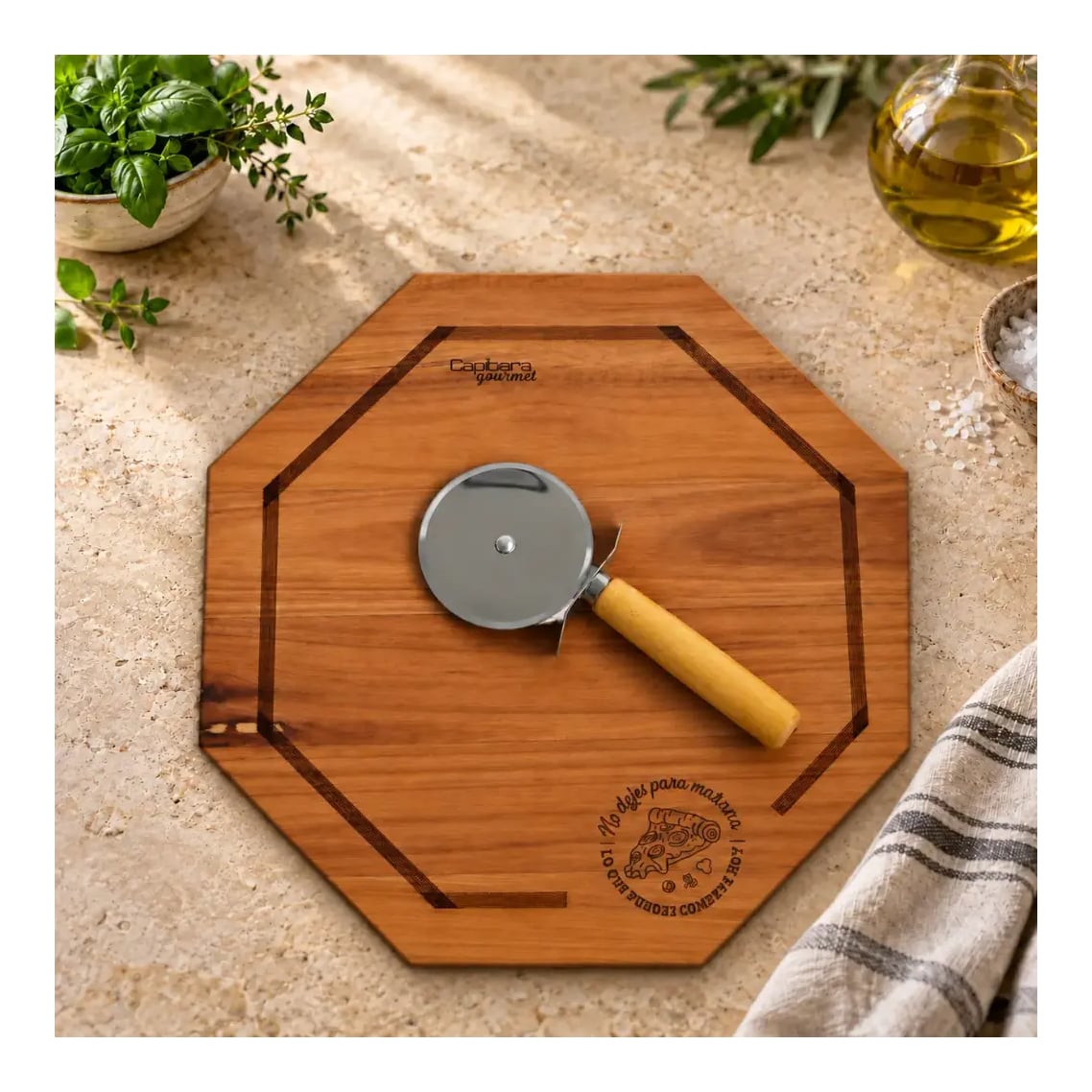 Pizzera Octogonal Con Corta Pizza