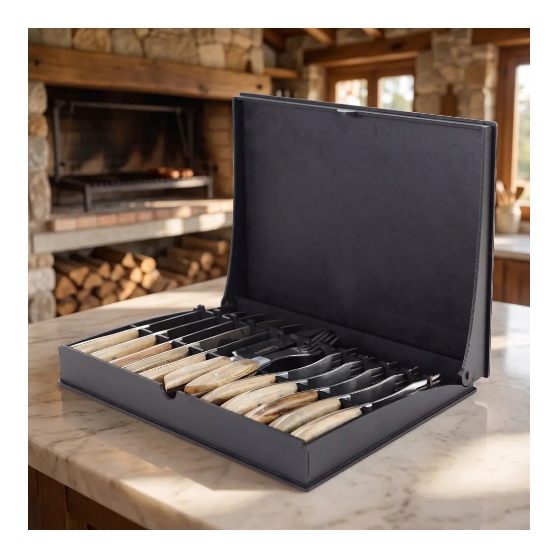 Set 6 Juegos De Cubiertos Premium En Box De Madera (12 Piezas)