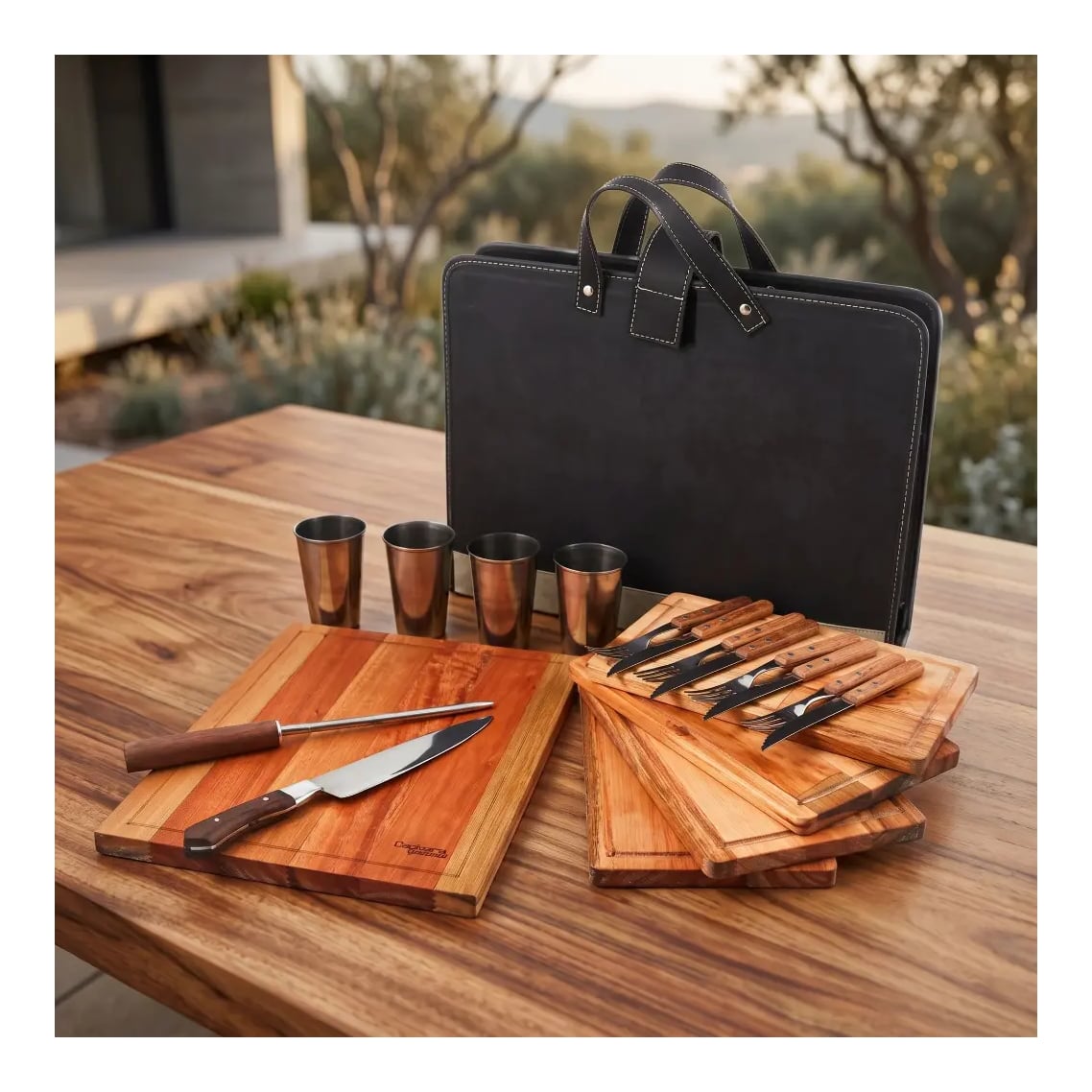 Set De Asado X4 Rectangular Con Tabla De Cortar