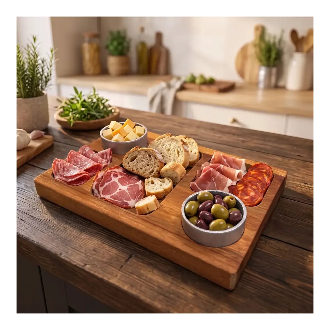 Tabla De Picada En Mini Block 30x20 cm Con Dips
