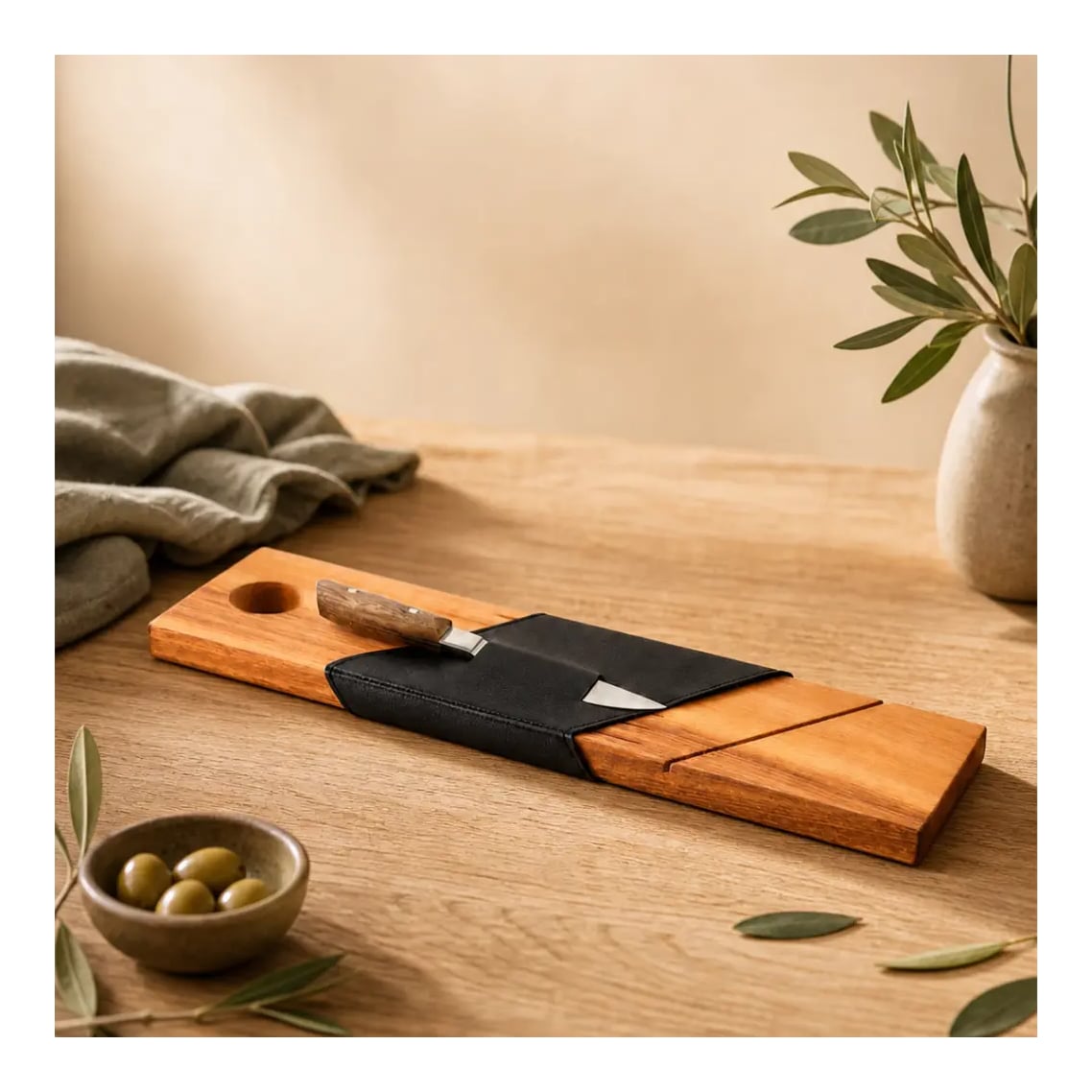 Tabla Para Cortar Salame Con Cuchillo Y Funda