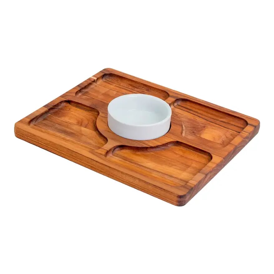 Tabla Teka Con Recipiente Y 4 Divisiones 28x23x4 cm